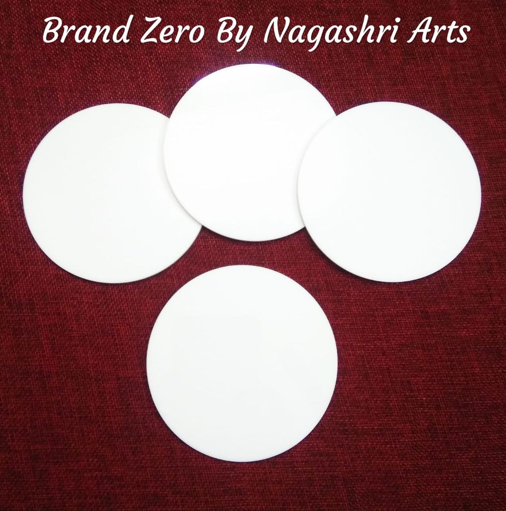 Brand Zero Milky White Acrylic Circle Coasters 4 Inches Diameter - 3 MM Thick - Pack of 4 Pcs