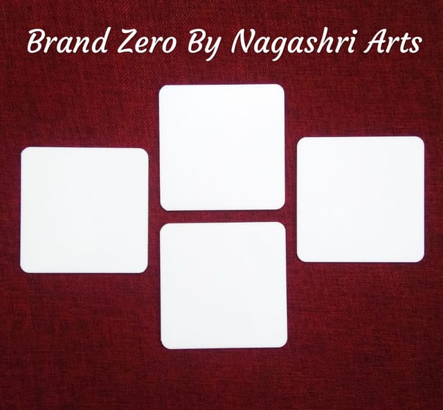 Brand Zero Milky White Acrylic Square Coasters 4 Inches Diameter - 2 MM Thick - Pack of 4 Pcs