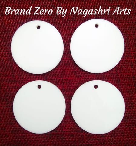 Brand Zero Milky White Acrylic Pendant / Earring Base 1.6 Inches Diameter - 2 MM Thick - Pack of 4 Pcs