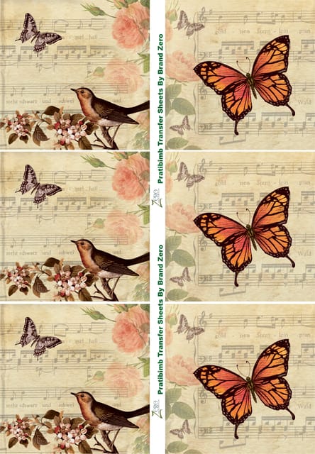 Brand Zero Pratibimb Transfer Sheets - Vintage Birds  and Butterfly
