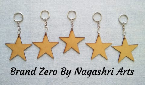 Brand Zero MDF Key Chain Star Design - Combo Of 5 Pcs - Select Your preferred Size & Thickness