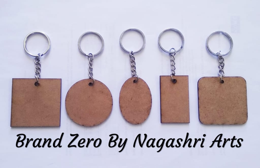 Brand Zero MDF Key Chain Mix Design - Combo Of 5 Pcs - Select Your preferred Size & Thickness