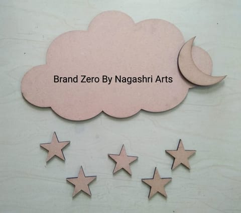 Brand Zero MDF Designer Name Plate - Cloud With Moon And Stars