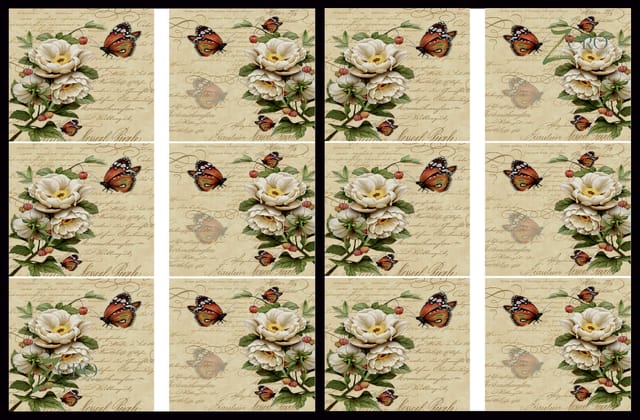 Brand Zero Luxury Speciality Decoupage Paper - Floral Butterfly  Tiles