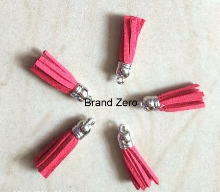 Brand Zero Leather Faux Suede Tassels -  Red Color With Silver Cap - Pack of 5