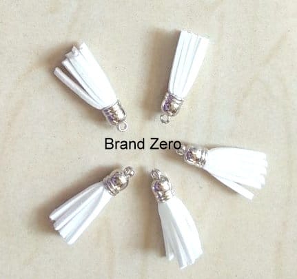 Brand Zero Leather Faux Suede Tassels -  White Color With Silver Cap - Pack of 5