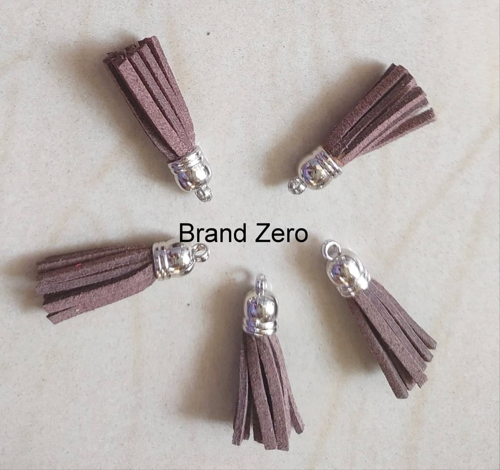 Brand Zero Leather Faux Suede Tassels - Dark Brown Color With Silver Cap - Pack of 5