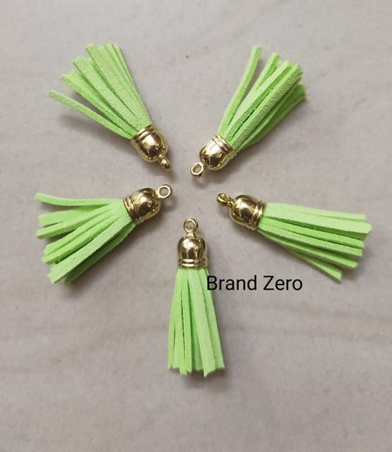 Brand Zero Leather Faux Suede Tassels - Parrot Green Color With Gold Cap - Pack of 5