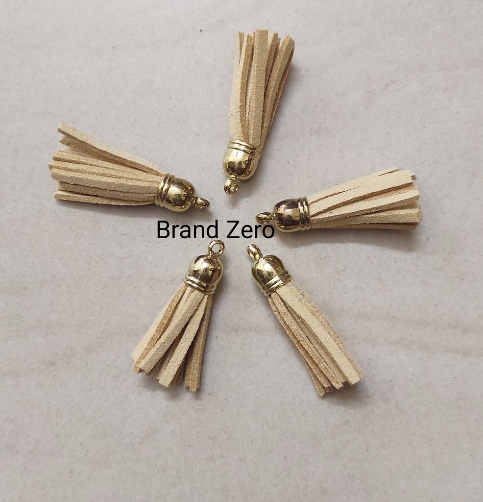 Brand Zero Leather Faux Suede Tassels - Beige Color With Gold Cap - Pack of 5