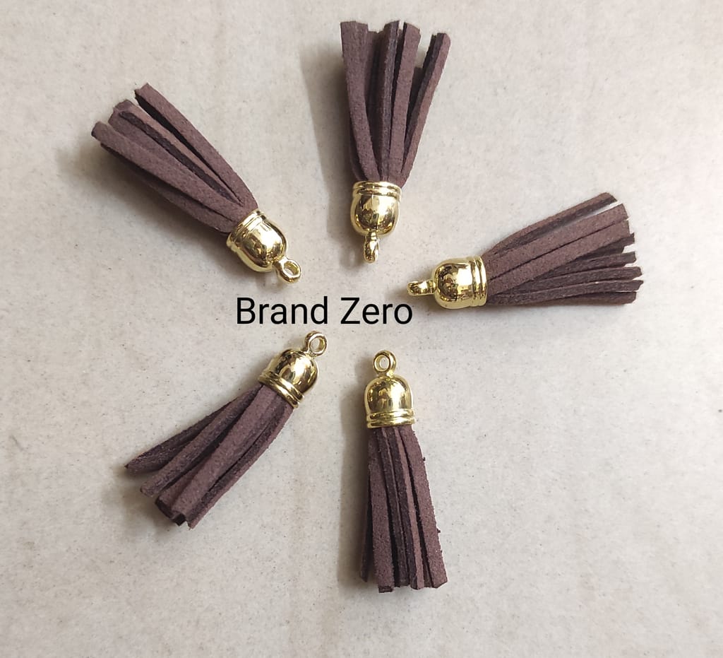Brand Zero Leather Faux Suede Tassels - Dark Brown Color With Gold Cap - Pack of 5