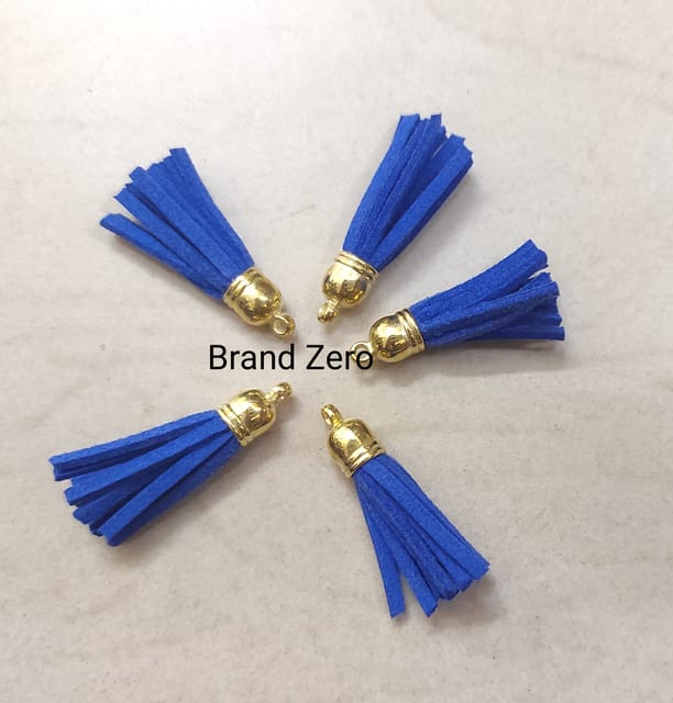Brand Zero Leather Faux Suede Tassels - Dark Blue Color With Gold Cap - Pack of 5