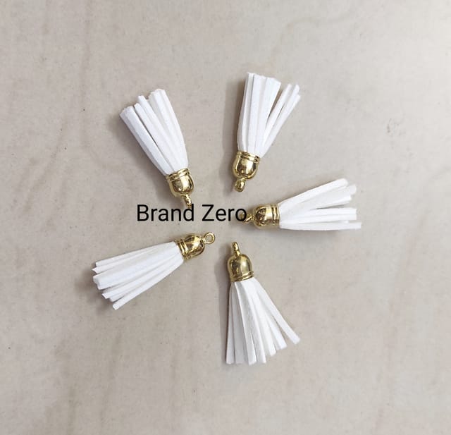 Brand Zero Leather Faux Suede Tassels - White Color With Gold Cap - Pack of 5