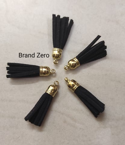 Brand Zero Leather Faux Suede Tassels - Black Color With Gold Cap - Pack of 5