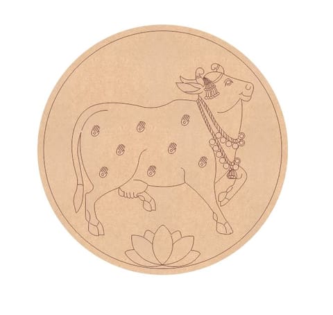 Brand Zero Pre Marked MDF Base - Pichwai Cow Right Facing Design 2 - Select Your Preference Of Size & Thickness