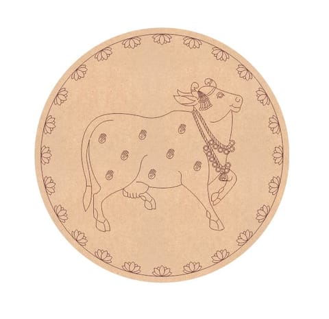 Brand Zero Pre Marked MDF Base - Pichwai Cow Right Facing Design 3 - Select Your Preference Of Size & Thickness