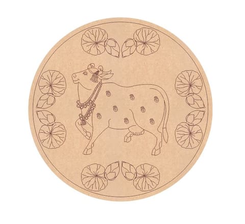 Brand Zero Pre Marked MDF Base - Pichwai Cow Left Facing Design 4 - Select Your Preference Of Size & Thickness