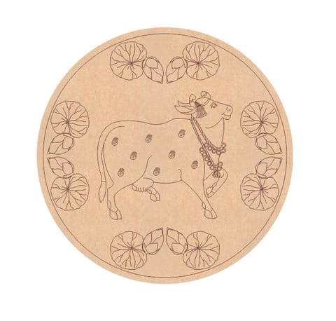 Brand Zero Pre Marked MDF Base - Pichwai Cow Right Facing Design 4 - Select Your Preference Of Size & Thickness