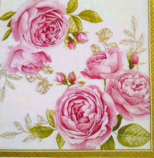 Decoupage Napkin / Tissue papers -  33cm by 33cm - Pink Flowers