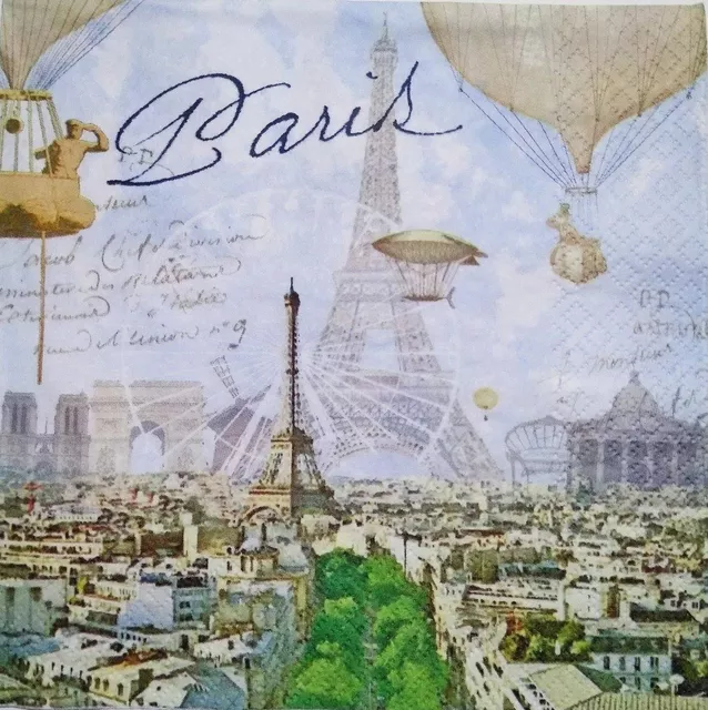 Decoupage Napkin / Tissue papers - 33cm by 33cm - Paris Airbaloon