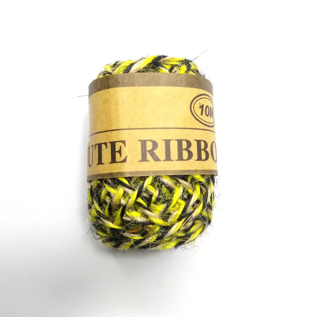 Tricolor Jute Twine String 10 Meter Roll - Natural Yellow Black 3 Ply - 2mm Diameter