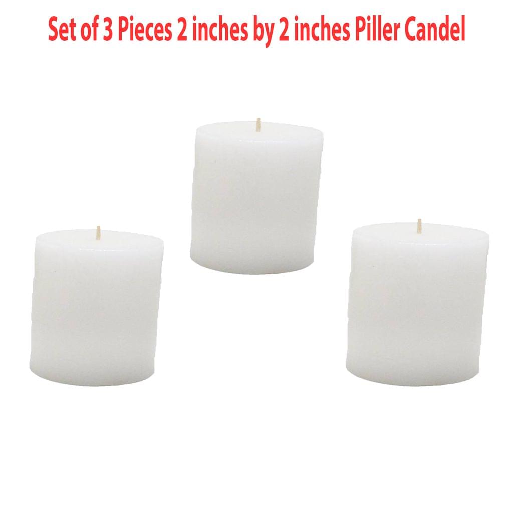 Set of 3 Pieces White Pillar Candles unscented 2 by 2 Inches