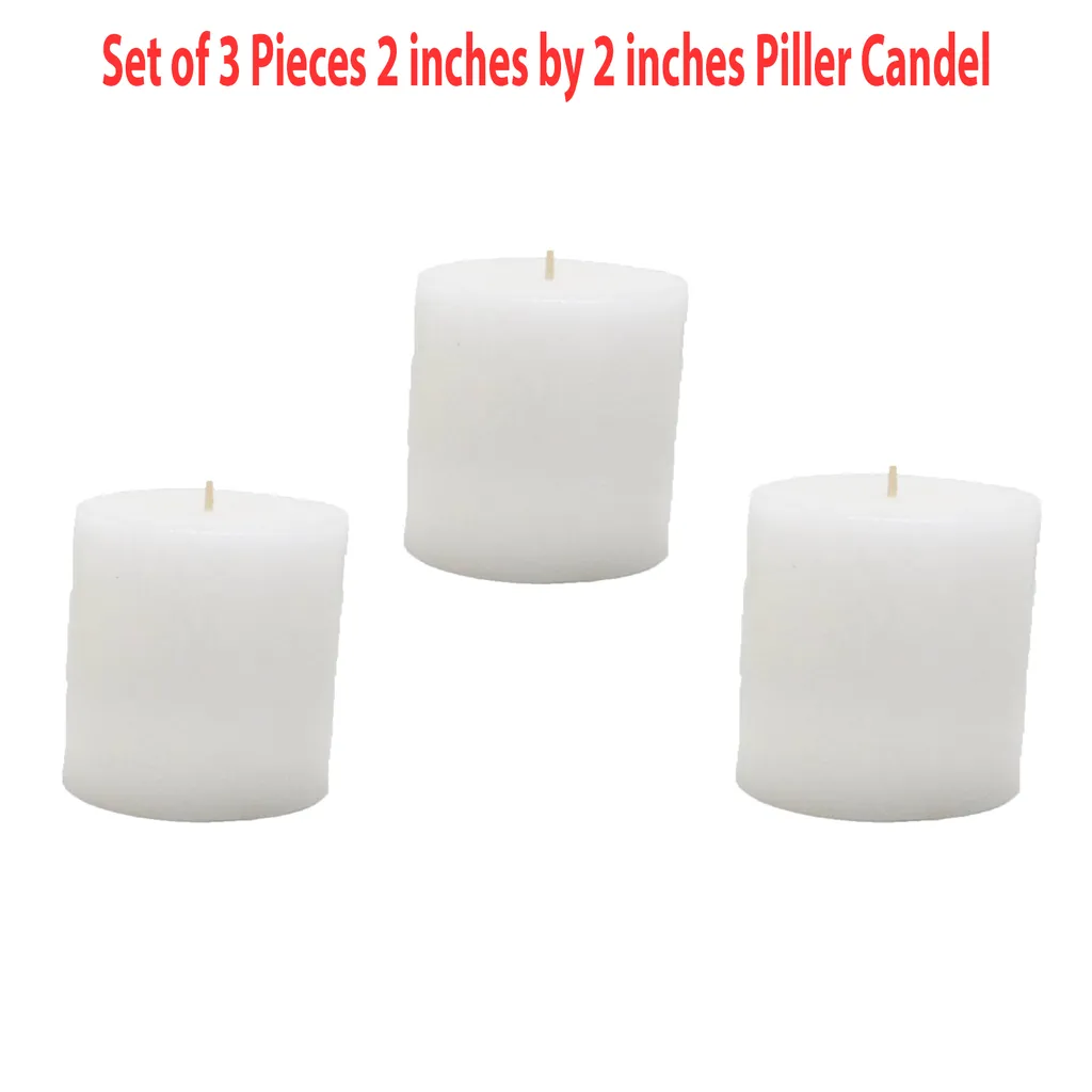Set of 3 Pieces White Pillar Candles unscented 2 by 2 Inches