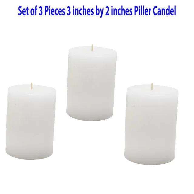 Set of 3 Pieces White Pillar Candles unscented 3 by 2 Inches