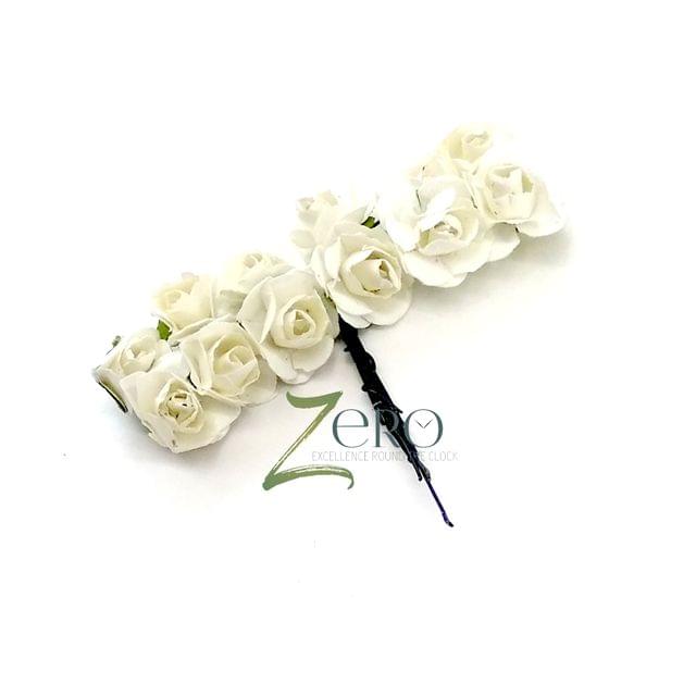 Bunch of 12 Pcs Hand Made Paper Flower - White Color