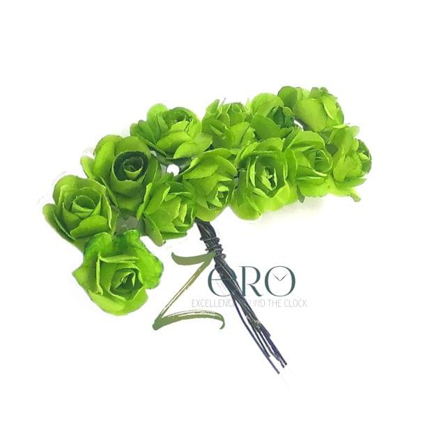 Bunch of 12 Pcs Hand Made Paper Flower - Heena Green Color