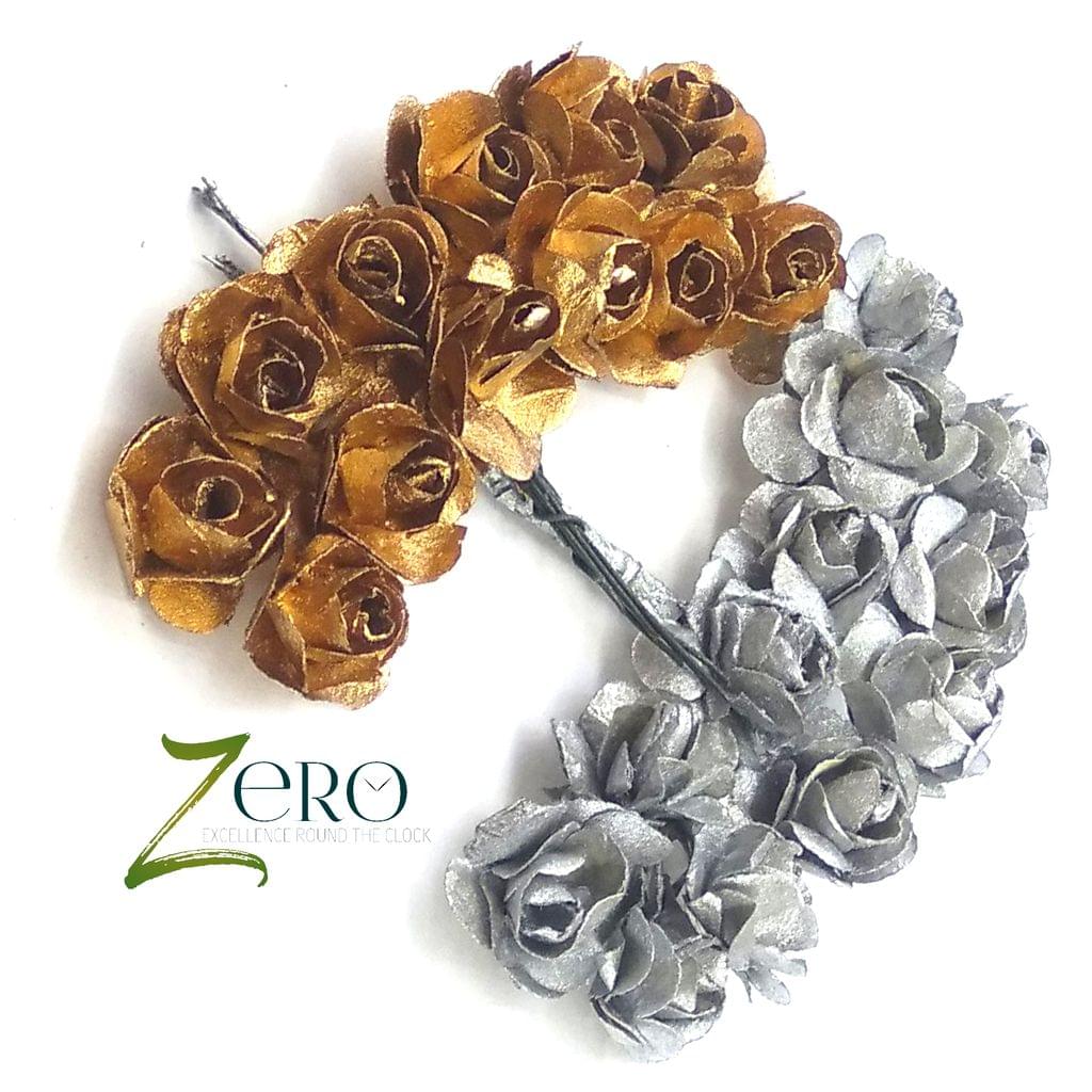 Bunch of 24 Pcs Hand Made Paper Flower - 12 Gold & 12 Silver Color