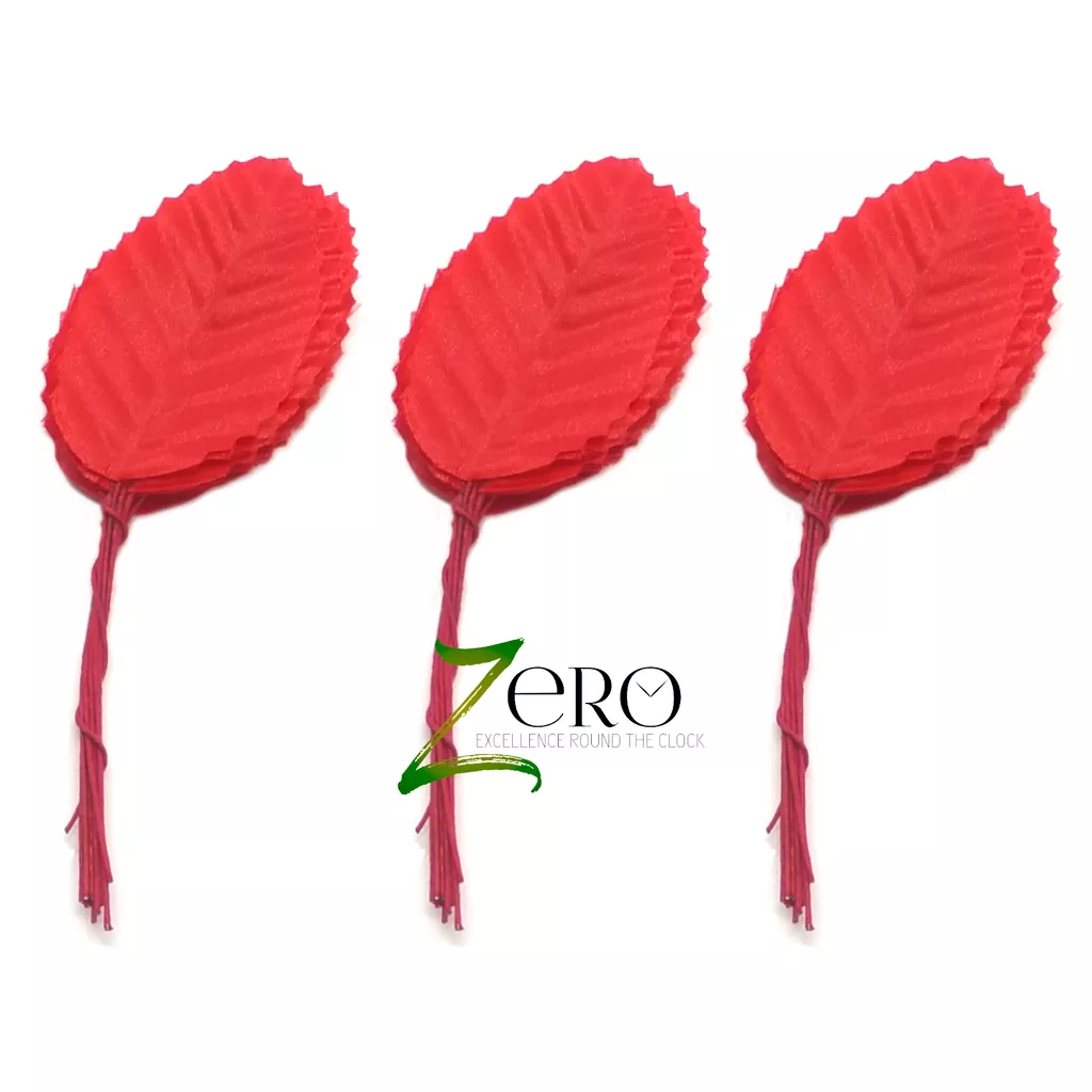 Bunch of 30 Pcs Hand Made Fabric Leaves - Red Color
