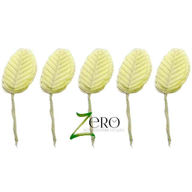 Bunch of 50 Pcs Hand Made Fabric Leaves - Light Yellow Color
