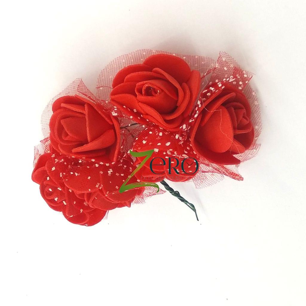 Bunch of 6 Pcs Hand Made Foam Flower Big - Red Color