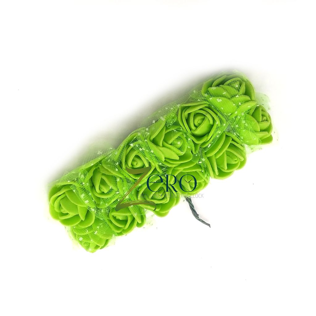 Bunch of 12 Pcs Hand Made Foam Flower Small - Green Color
