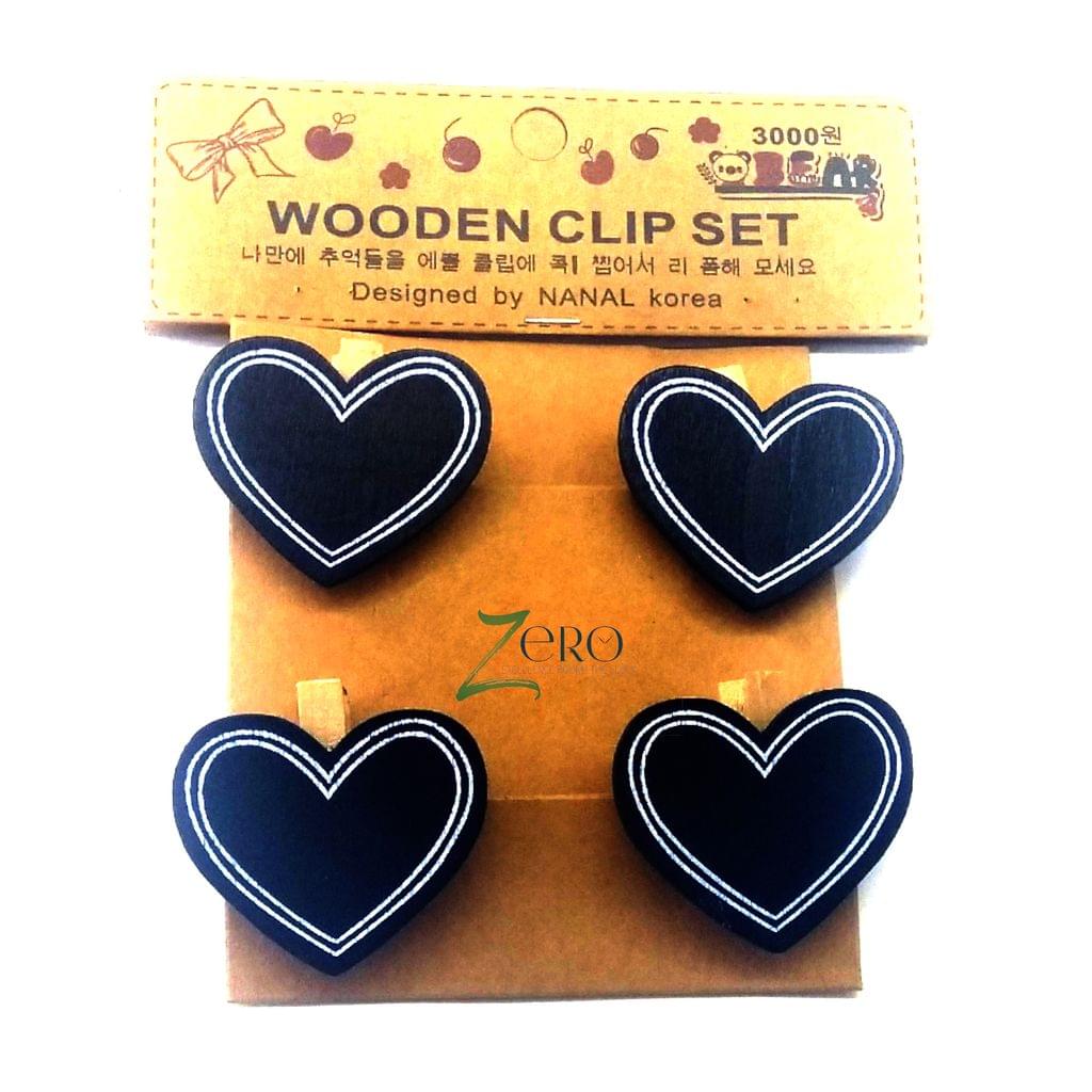 Mini Black Board Wooden Clips - Heart Shape - 4 Pcs Set