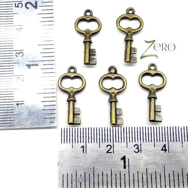 Brand Zero Vintage Metal Charms - Key Design 1 - Pack of 5 Pcs - 22mm*10mm*2mm