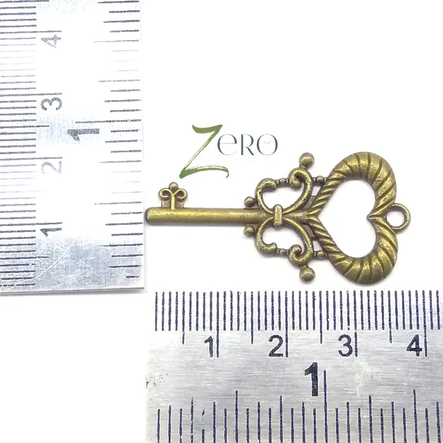 Brand Zero Vintage Metal Charms - Heart Key Design 2 - Pack of 1 Pcs - 38mm*20mm*2mm