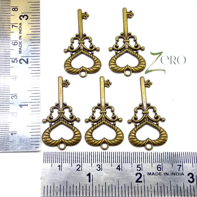 Brand Zero Vintage Metal Charms - Heart Key Design 2 - Pack of 5 Pcs - 38mm*20mm*2mm