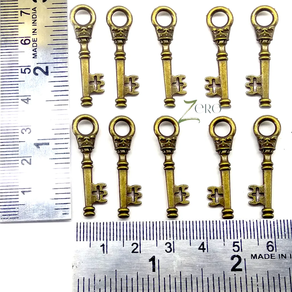 Brand Zero Vintage Metal Charms - Key Design 2 - Pack of 10 Pcs - 32mm*10mm*2mm