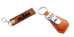 Myesha 2 Pack, Multi Colour Key Chain Doublesided Cloth Locking Keychain with Orange & Black KTM Design and Premium Orange Colour Leatherite Key Chain with KTM Design