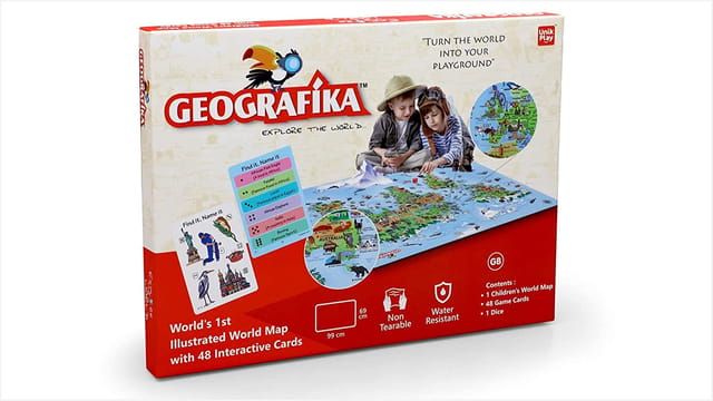 UnikPlays Educational Game : Geografika World Map | Board Game | Geography |Illustrated Map with Cards | Gifts & Learning tools for Boys and Girls 6 - 99 years