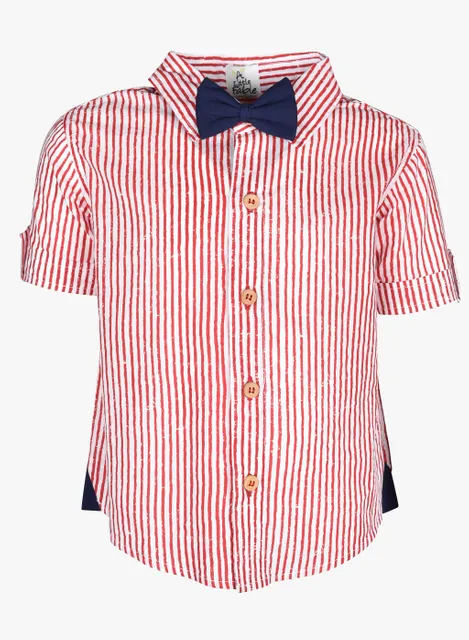 Red Stripe Shirt With Navy Bow