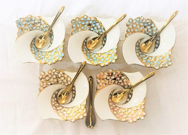 Designer Stylish Ice Cream Bowl Set With Spoon (5Pcs)