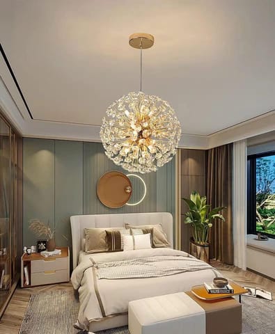 Swanart Gold Crystal Ball Pendant Chandelier Ceiling Lights Hanging 3 Colour Change LED Lights Warm, White, Natural