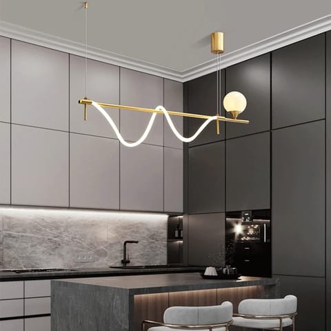 Swanart Metal Strip Hanging Lights with Soft Silicone Long Light Strip, Creative Linear Ceiling Light, Modern 30W LED Suspension Lights, Kitchen Island Decorative Lighting Atmosphere Lamp