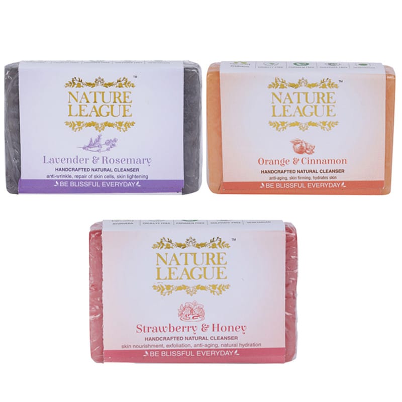 Lavender & Rosemary, Strawberry & Honey and Orange & Cinnamon Soap Combo - Natural Handcrafted Soap, 315 gms