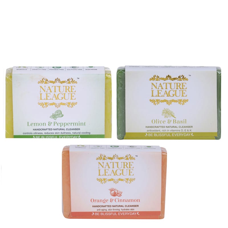Orange & Cinnamon, Olive & Basil and Lemon & Peppermint Soap Combo - Natural Handcrafted Soap, 315 gms