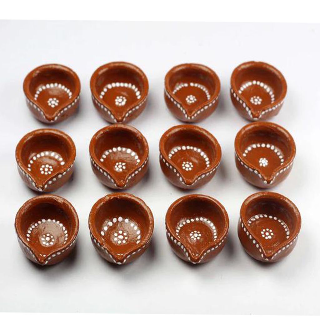 Hand Painted Earthenware Diyas (Pack of 12)