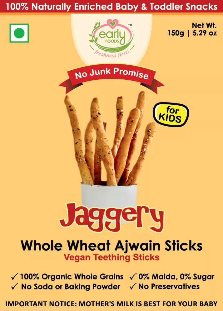 Organic Whole Wheat Ajwain Jaggery Teething Sticks - 150 gms