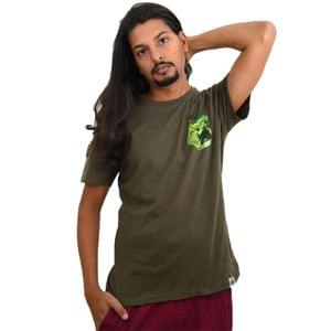 Olive Green Printed Pocket Men's T-shirt